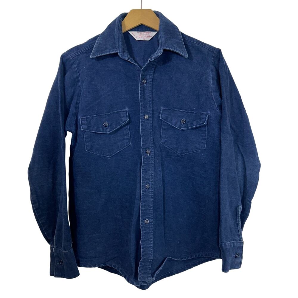 Vintage 60s Frostproof Cotton Sanforized Flannel Shirt Mens XS Womens S USA Blue
